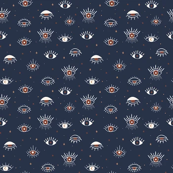 

Satin fabri for dress Bright eyes on black background Custom printed Twinkling stars pattern DIY handmade patchwork