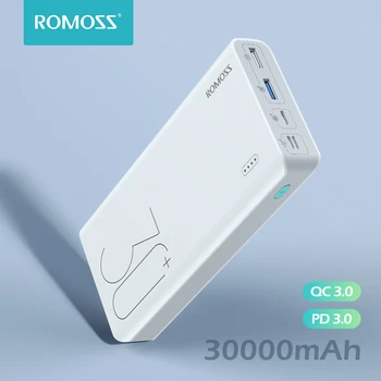 Romoss sense 8 + power bank 30000 mah qc pd 3.0 carregamento rápido powerbank 30000 mah carregador de bateria externa para iphone 13 xiaomi mi 1
