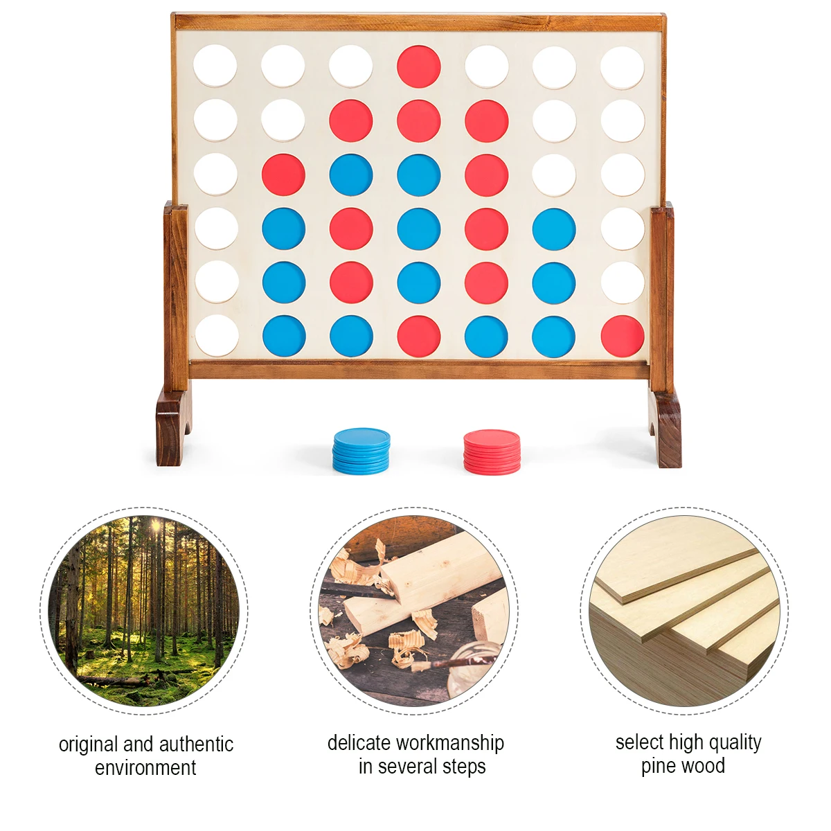 Giant 4 In A Row Game Wood Board Connect Game Play Adults Kids w/Carrying bag 4