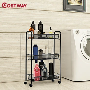 

3-Tier Mesh Rolling Cart Mobile Organizer Stand Utility Cart Trolley HW63143