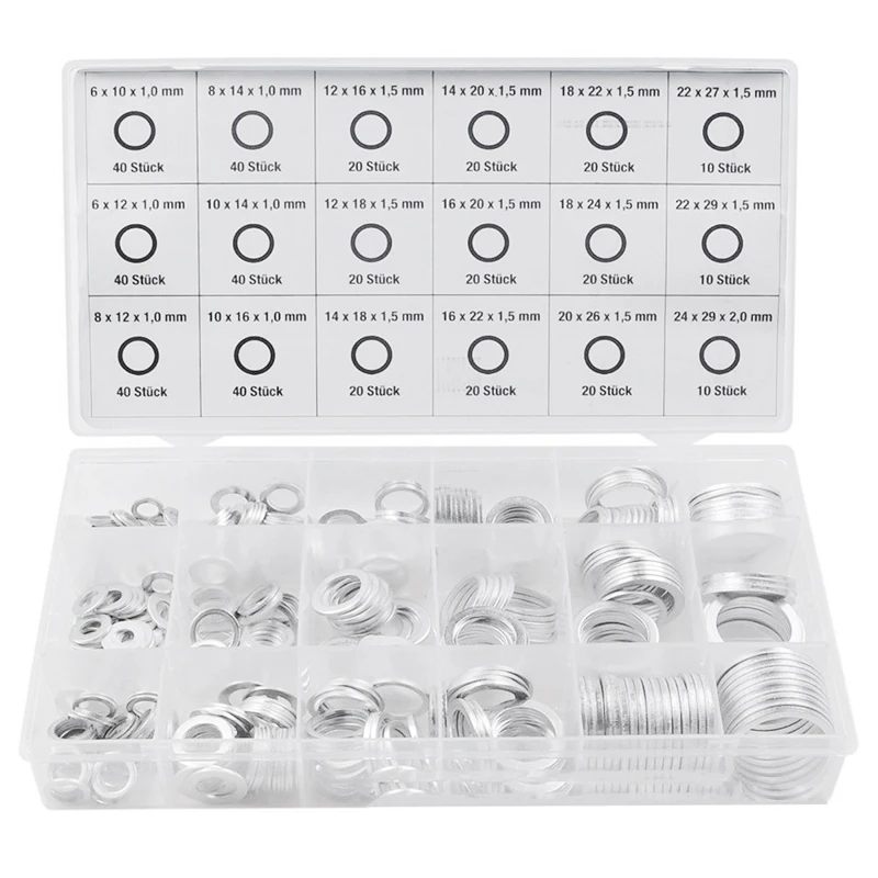 

TOP 450 Pcs Boxed High Temperature Resistant Aluminum Washer Combination Aluminum Gasket Sealing Washer