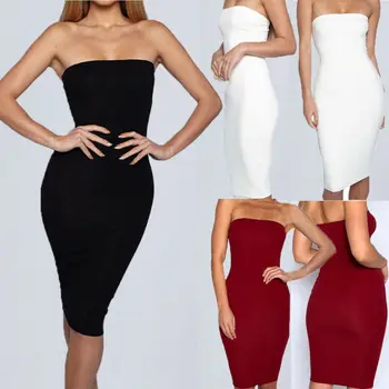 

Sexy Bodycon Dresses for Evening Party Clubwear Women's Ladies Plain Solid Strapless Sleeveless Tube Dress Sundress Summer