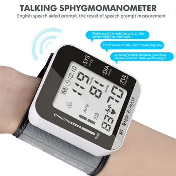 

Home Digital Blood Pressure Heath Care English Voice Cuff Wrist Sphygmomanometer Monitor Heart Rate Pulse Portable Tonometer