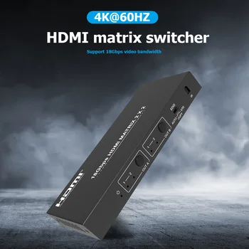 

18Gbps 2x2 HDMI Matrix 2 in 2 out 4K 60Hz HDMI Switch Splitter Optical + L/R 3.5mm Audio Output Audio EDID Extractor with IR Rem