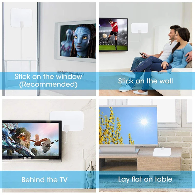 High Gain HD TV DTV Box Digital Antenna EU Plug 50 Miles Booster Active Indoor Aerial Flat Design | Электроника