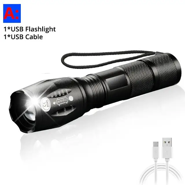 A Светодиодный фонарик usb, светодиодный фонарь L2/T6, тактический фонарь с увеличением мощности, перезаряжаемые фонарики с аккумулятором 2400 мАч - Испускаемый цвет: A