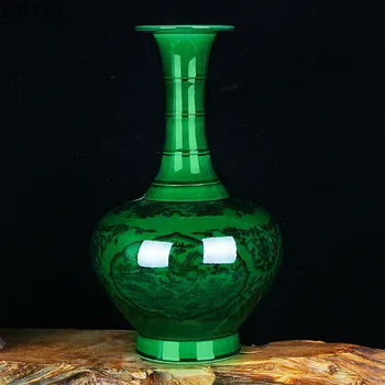 

Imitation Emerald Ceramic Vase Classical Painted Vases Dragon Pattern Simulation Jade Porcelain Vintage Home Decor Storage Jar