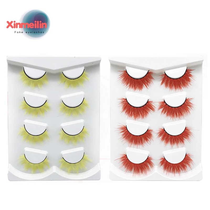 

4 pairs Color Lashes Set 3D faux Mink False Eyelashes Stage Makeup Soft Long Eye Extension For Cosplay Halloween Cosmetic Party