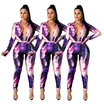 

Womens Casual Print Turn-down Neck Jumpsuit