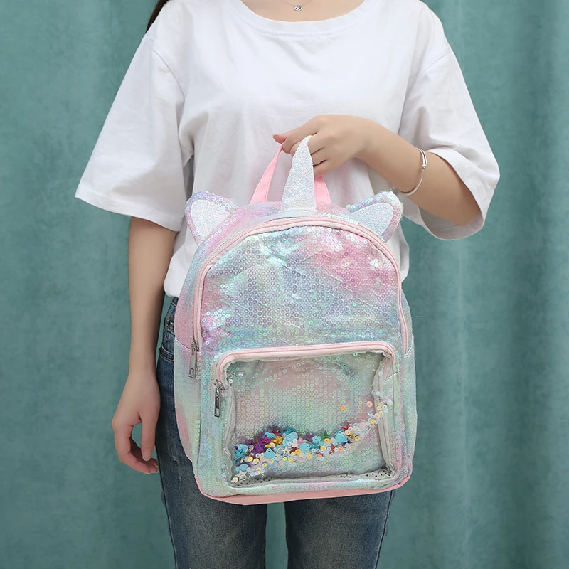 Русалка хвост блестками Прозрачный большой емкости рюкзак Единорог сумка на каждый день холст фантазия цвет дизайн