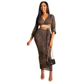 

Summer Autumn Women Two Piece Set Top and Pants Plus Size Tracksuit Sweatsuit Outfit Leopard Print Top and Maxi Long Skirt Sets