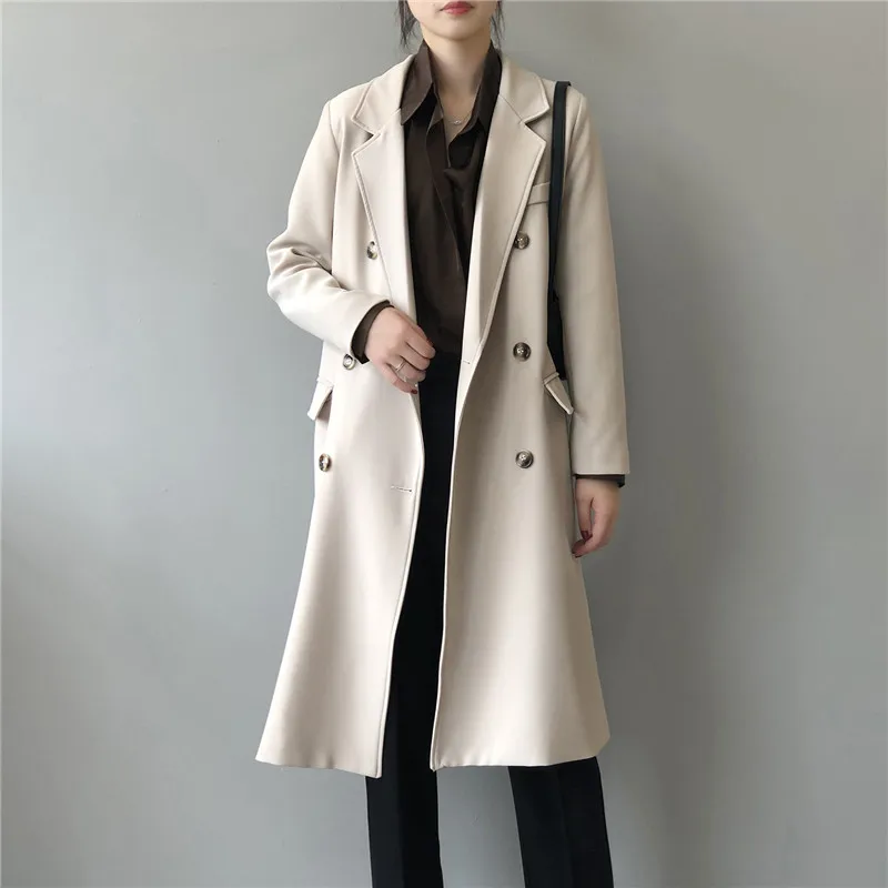 Autumn Women Woolen Coat 2020 Turn Down Collar Double Breasted Long Wool Coat Camel Women Warm Coat Casaco Feminino (1)