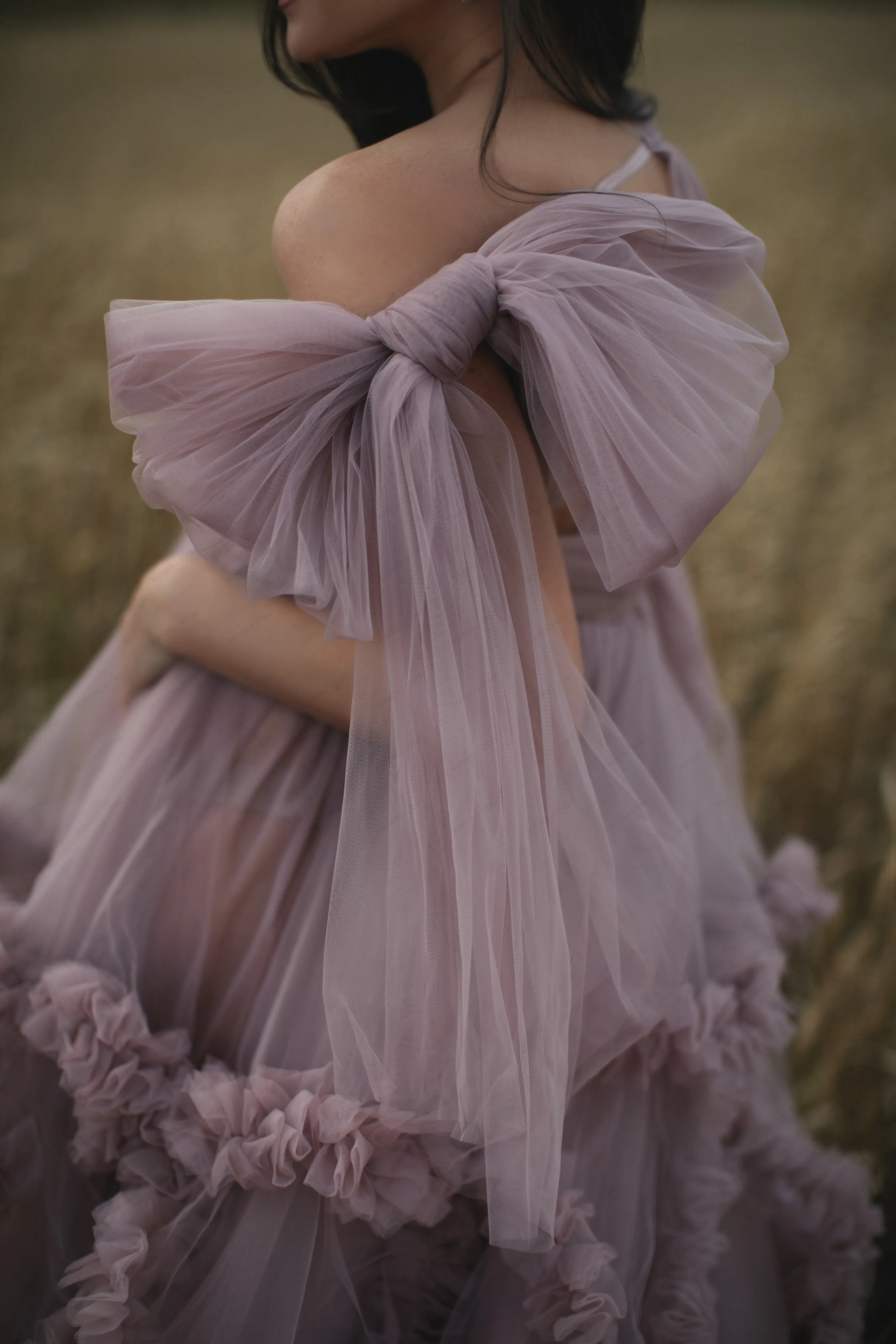 Fluffy Tulle Maternity Dresses With Long Train V