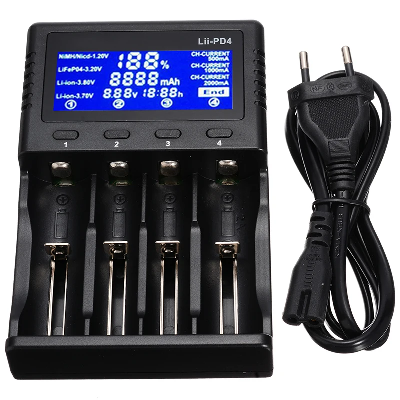 

Lii-PD4 4Slot LCD Battery Charger For Li-ion Ni-MH Ni-Cd 18650 18350 18500 16340 21700 10440 14500 26650 Lithium Battery Charger