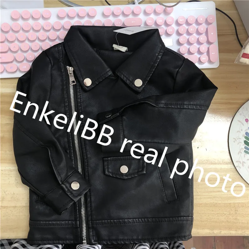 EnkeliBB/; кожаная куртка для маленьких девочек и мальчиков; детское модное черное зимнее пальто для маленьких мальчиков; детская куртка на молнии из искусственной кожи