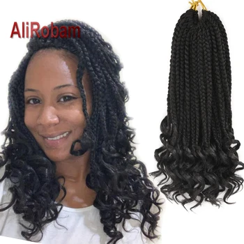 

AliRobam Loose Curly End Box Braids Ombre Black Brown Burgundy Synthetic Braid Crochet Braiding Hair Extensions 22strands/pack