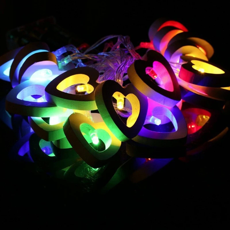 1.5m 10 LED Strings Window Curtain Lights Wooden Heart String Lamp Party Home Decor shaped Christmas tree Supplies | Дом и сад
