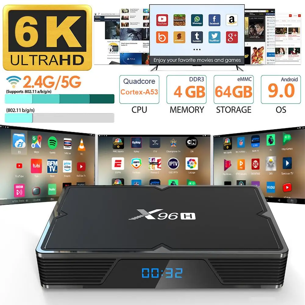 

X96H Android 9.0 Smart TV BOX H603 2G 4G DDR3 16G 32G 64G EMMC ROM Set Top Box 6K HD Wifi Media Player TV Receiver Play Store