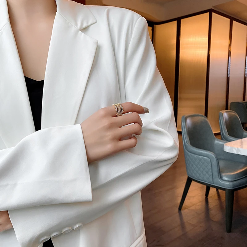 Metal Exaggerated Hollow Mesh Inlaid Zircon Gold Open Rings For Woman 2020 New Fashion Luxury Korean Jewelry Wedding Party Ring