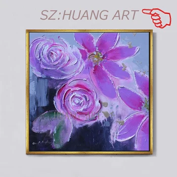 

Arrival Home Wall purple Flower Canvas Art Handmade Abstract Flower Oil Painting Canvas Wall Art Modern Home Decoration Piece
