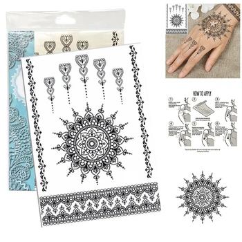 

1pc Lace Flower Temporary Tattoo Sticker Black Henna Waterproof Body Art Temporary Tattoo Sticker for Women Hand Decoration