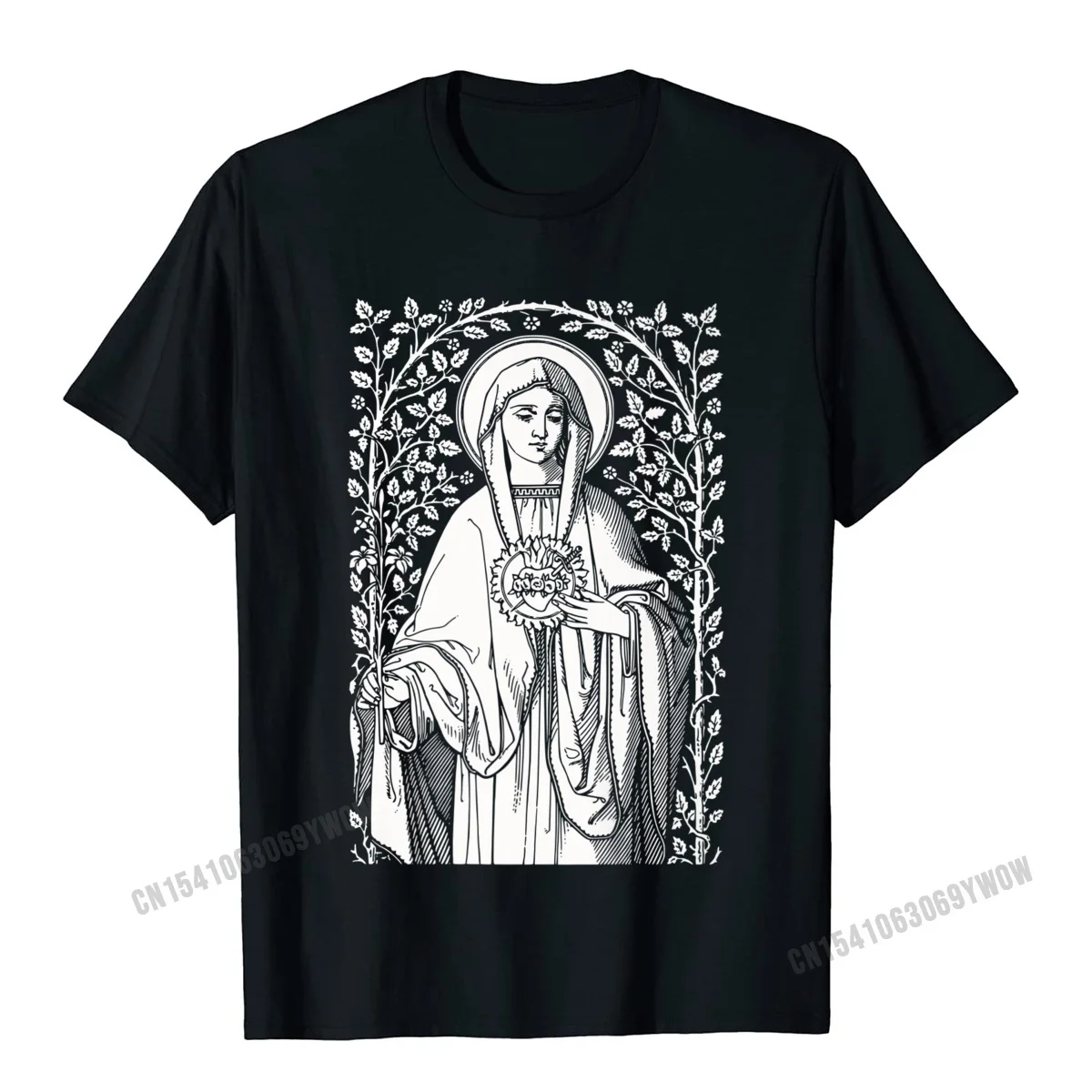 Tees Print T-Shirt Summer/Fall Wholesale Comics Short Sleeve 100% Cotton Crewneck Men T-Shirt Comics Drop Shipping Vintage Virgin Mary Immaculate Heart Catholic Premium T-Shirt__600 black