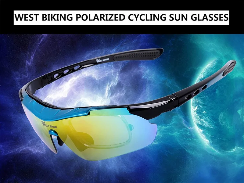 WEST BIKING Cycling Glasses Polarized Bike Bicycle Sunglasses 5 Lens Windproof Anti-fog With Mypia Frame Sport MTB Bike Glasses