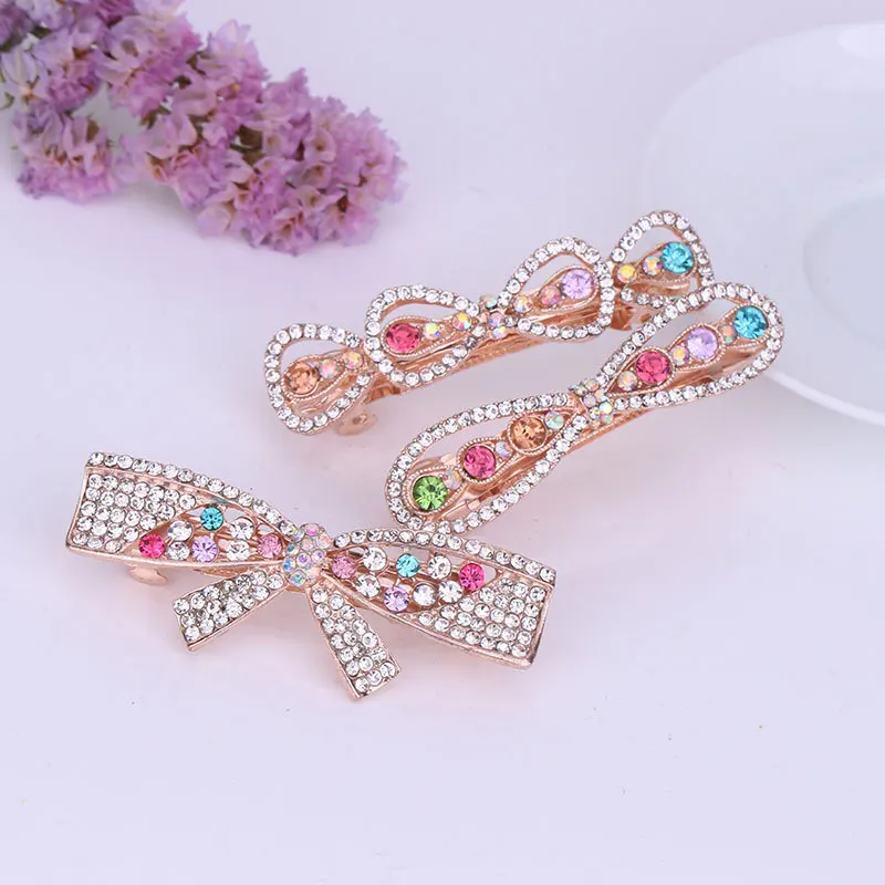 

Women Girl Fashion Multi-colors Crystal Rhinestones Bowknot Hair Clip Hairpin Barrette Jewelry Hair Accessories