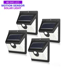 40 LED Solar Power Light 3 Modes Human Body Sensor 4pcs Solar Wall Lamp Outdoor Waterproof Energy Saving Garden Yard Lights