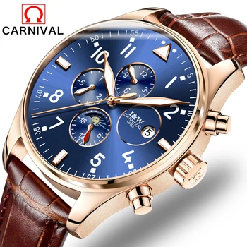 

CARNIVAL Big Blue Dial Men Watch Multiple calendar 2019Luminous pointer Waterproof Automatic mechanical watch Luxury Brand