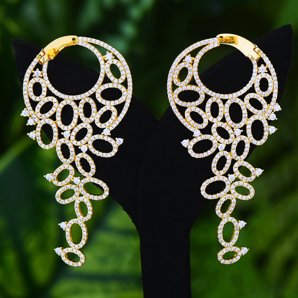 Jimbora Роскошные блестящие дизайнерские длинные висячие серьги в африканском стиле для женщин Свадебные с кубическим цирконом и кристаллами CZ Дубай индийские свадебные серьги