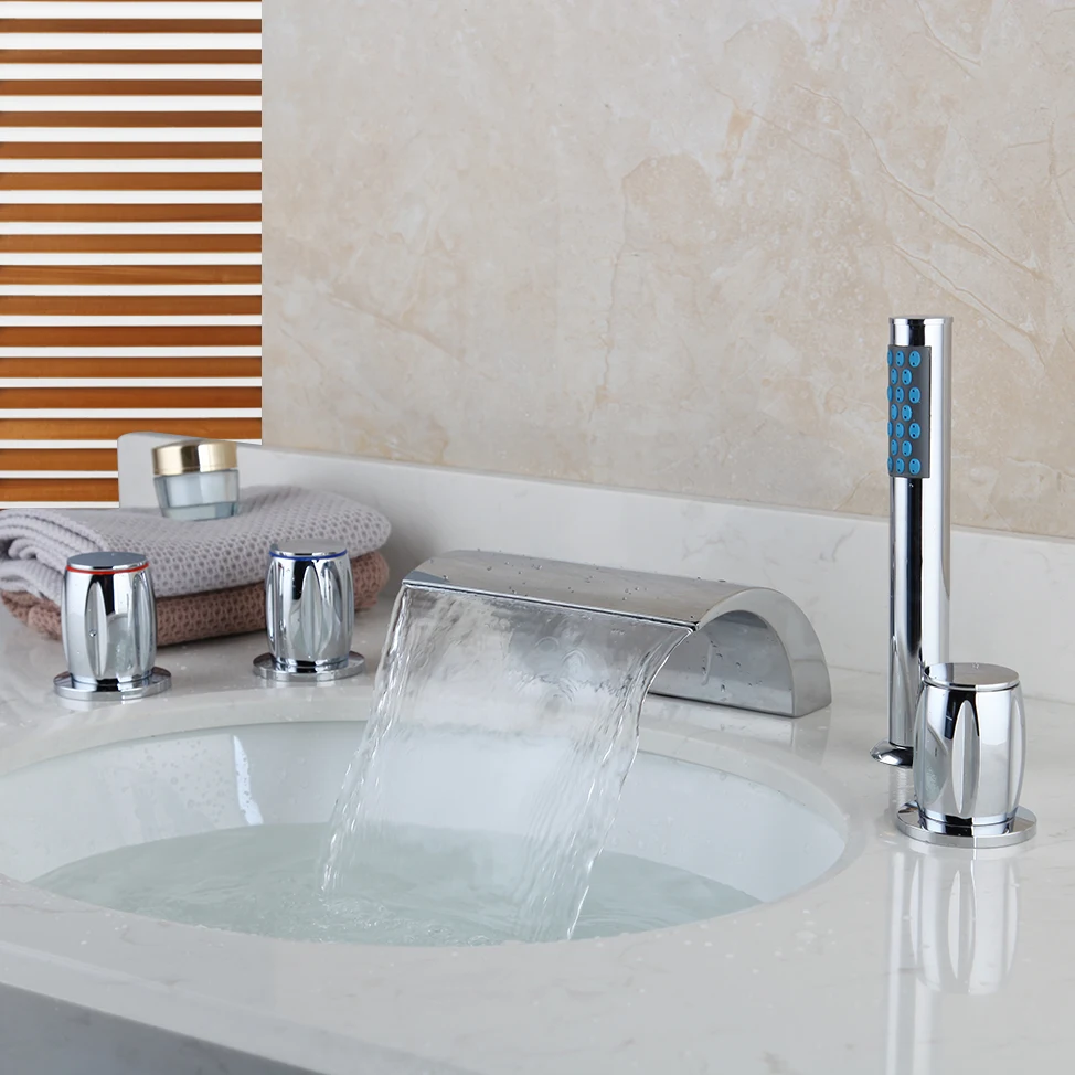 Monite современная модель Ванная комната Водопад 5 шт. хромированный кран для ванной набор Твердый латунный хромированный полированный смеситель кран