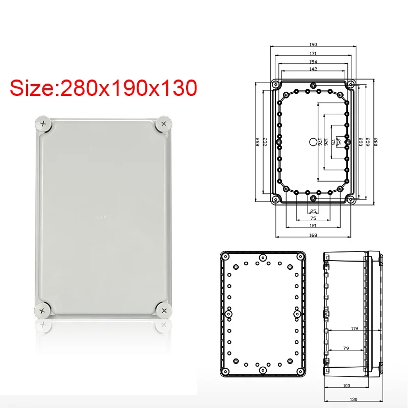 

280*190*130 ABS Plastic IP67 Waterproof Nylon Junction Box DIY Outdoor Electrical Connection box Cable Branch box