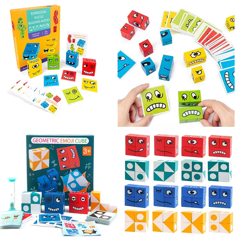 

Wooden Expression Puzzles Toy Face Changing Logical Thinking Training Building Blocks Logical Thinking Montessori Education Toys
