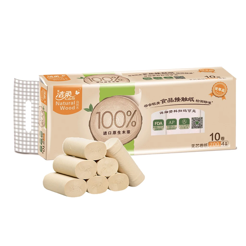 10 Rolls 4 Layers Soft Toilet Paper Roll Wood Pulp Bath Tissue Skin-friendly Care Household Towel