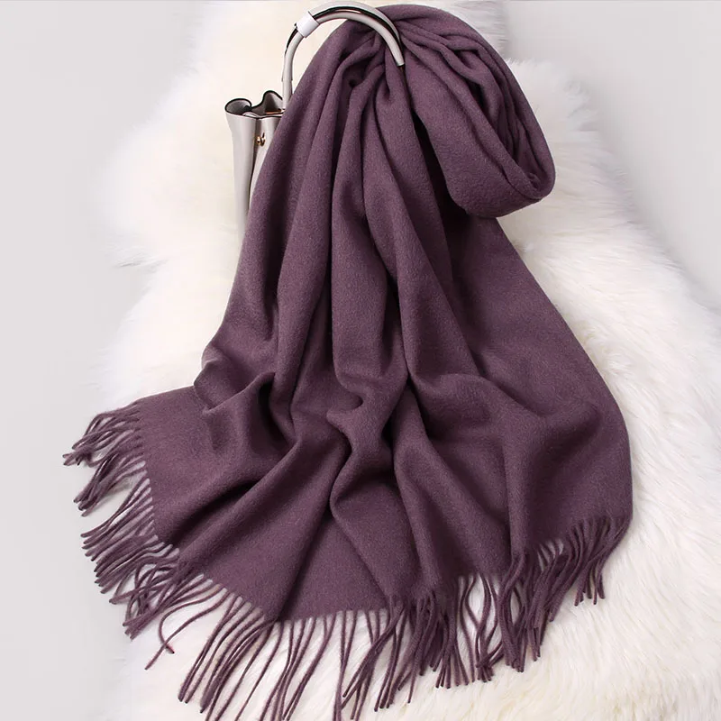 Женский шарф из шерсти, кашемировые коричневые зимние толстые теплые шерстяные шали с кисточками, однотонные шарфы из овечьей шерсти больших размеров Bufandas - Цвет: Color 3