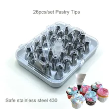 

26Pcs/set Cake Decorating Stainless steel Icing Piping Nozzles with box Pastry Tips Set Cake Baking Tools Accessories