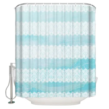 

Lace Blue Shower Curtain Decor with Hooks Waterproof