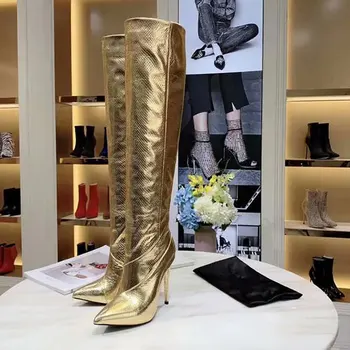 

Spring/Autumn Genuine Leather Super High-heeled Pointed Toe Women Boots Luxury Shoes 2019 New Fashion Women boots