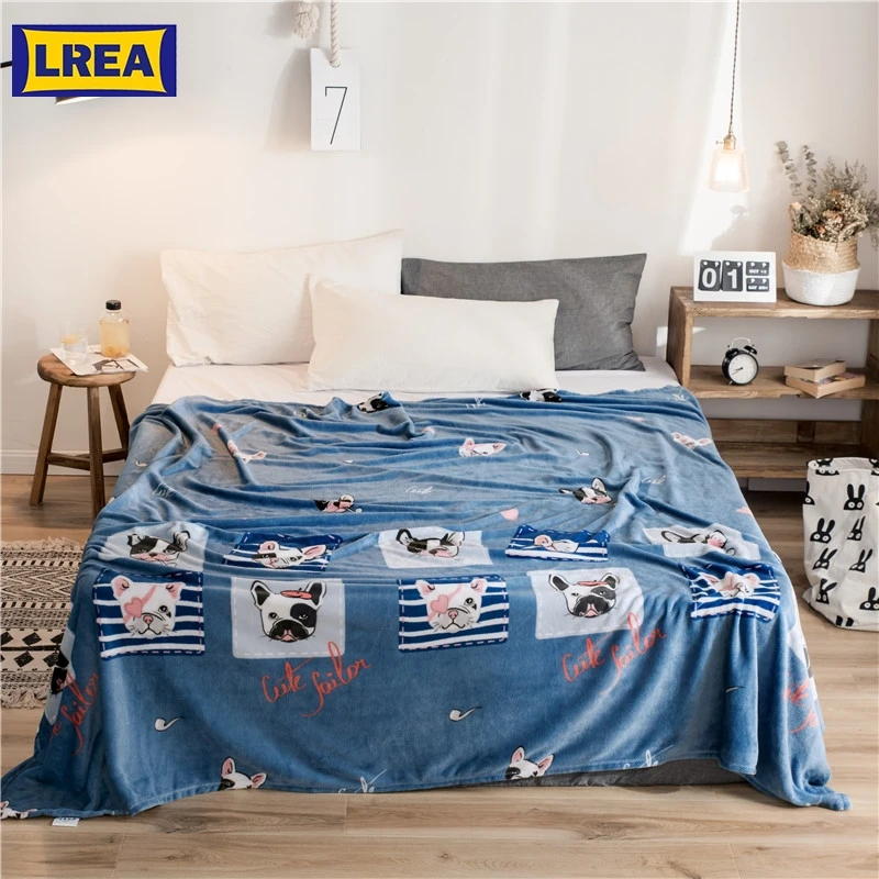 

LREA Animal Cartoon плед fleece Throw Blanket for Kids Bedspread Bulldog Sofa Cover winter decorations for home