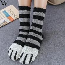 Womail, женские Зимние коралловые домашние носки с принтом в виде лап кота, теплые бархатные носки для сна, носки-Тапочки