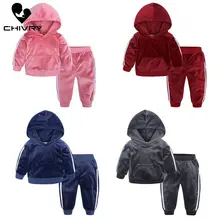 Осенне-зимние однотонные флисовые топы с капюшоном для мальчиков и девочек, толстовки+ штаны, комплекты детской одежды, комплект повседневной одежды для малышей