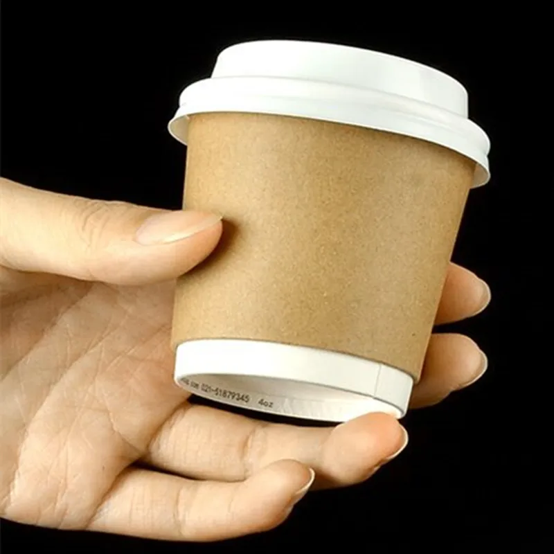 

100pcs Disposable coffee cup 4OZ small paper cup yogurt tea juice tasting cups with white lids thick kraft paper takeaway cups