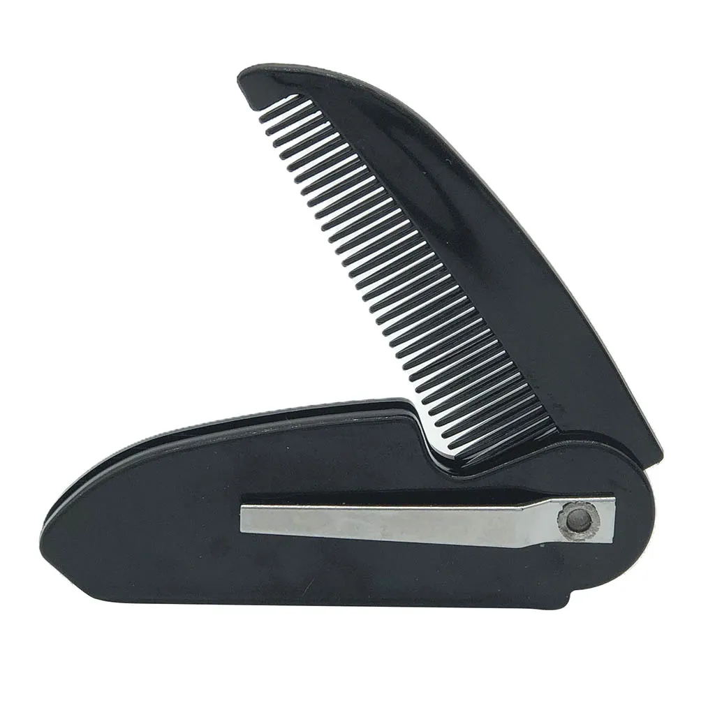 Professional Handmade Portable Plastic Foldable Mustache Beard Comb Styling Tools for Pockets Wallet Anti-static Black