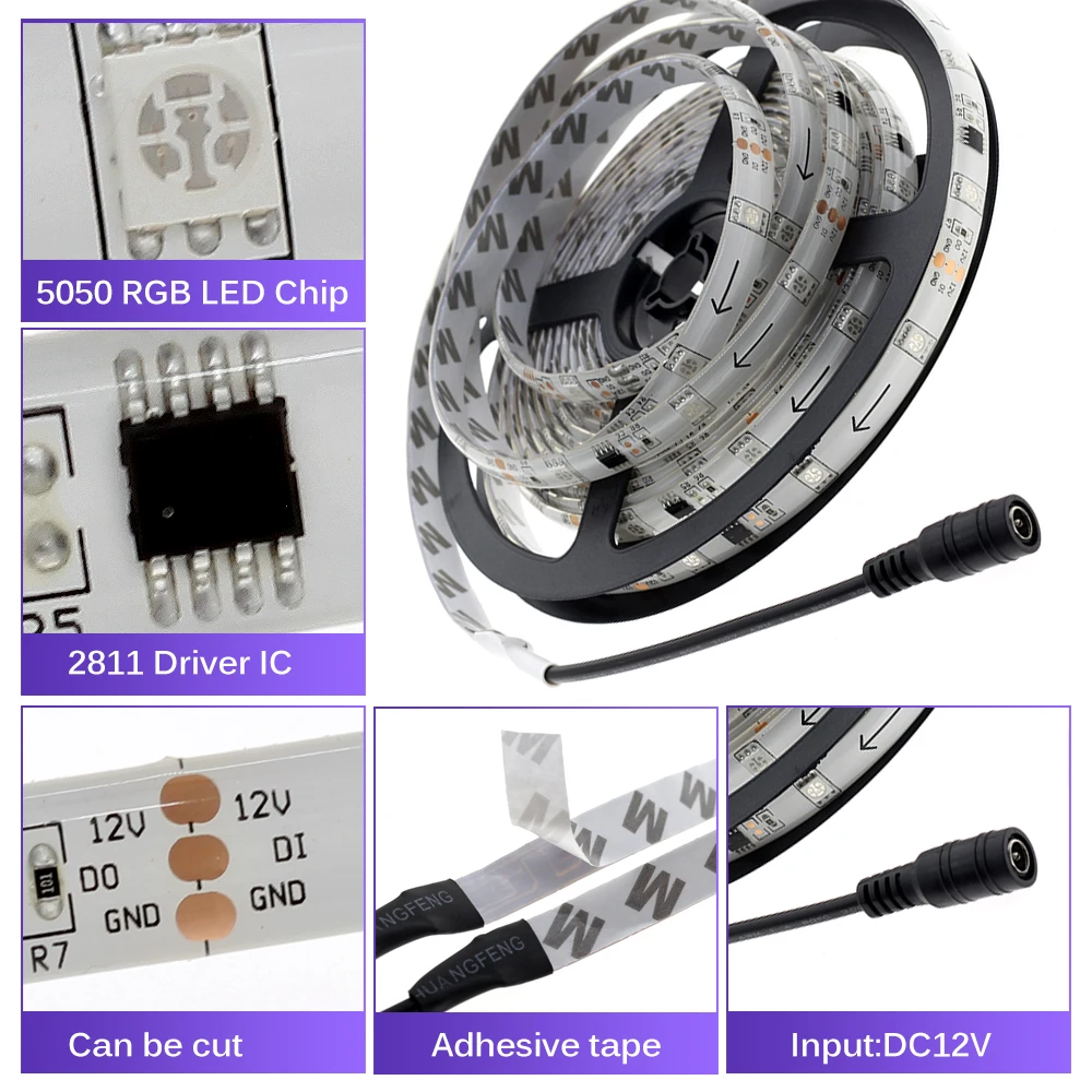 Светодиодная лента WS2811 5050 RGB 12 В постоянного тока волшебный цвет гибкая цифровая