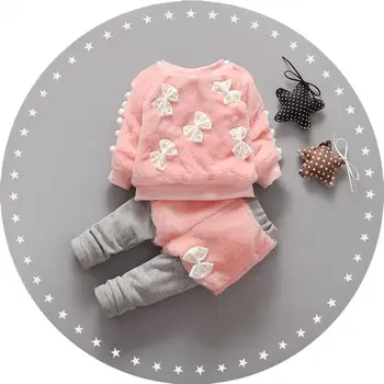 

Kuulee Baby Girl Children Winter Warm Cute Bowknot Embroidered Long Sleeve Tops+Pants Two Piece Suit Outfit