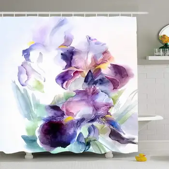 

Shower Curtain Set with Hooks 72x72 Vintage Beautiful Flower Petals Abstract Greenhouse Iris Classic Painting Digital Graphics