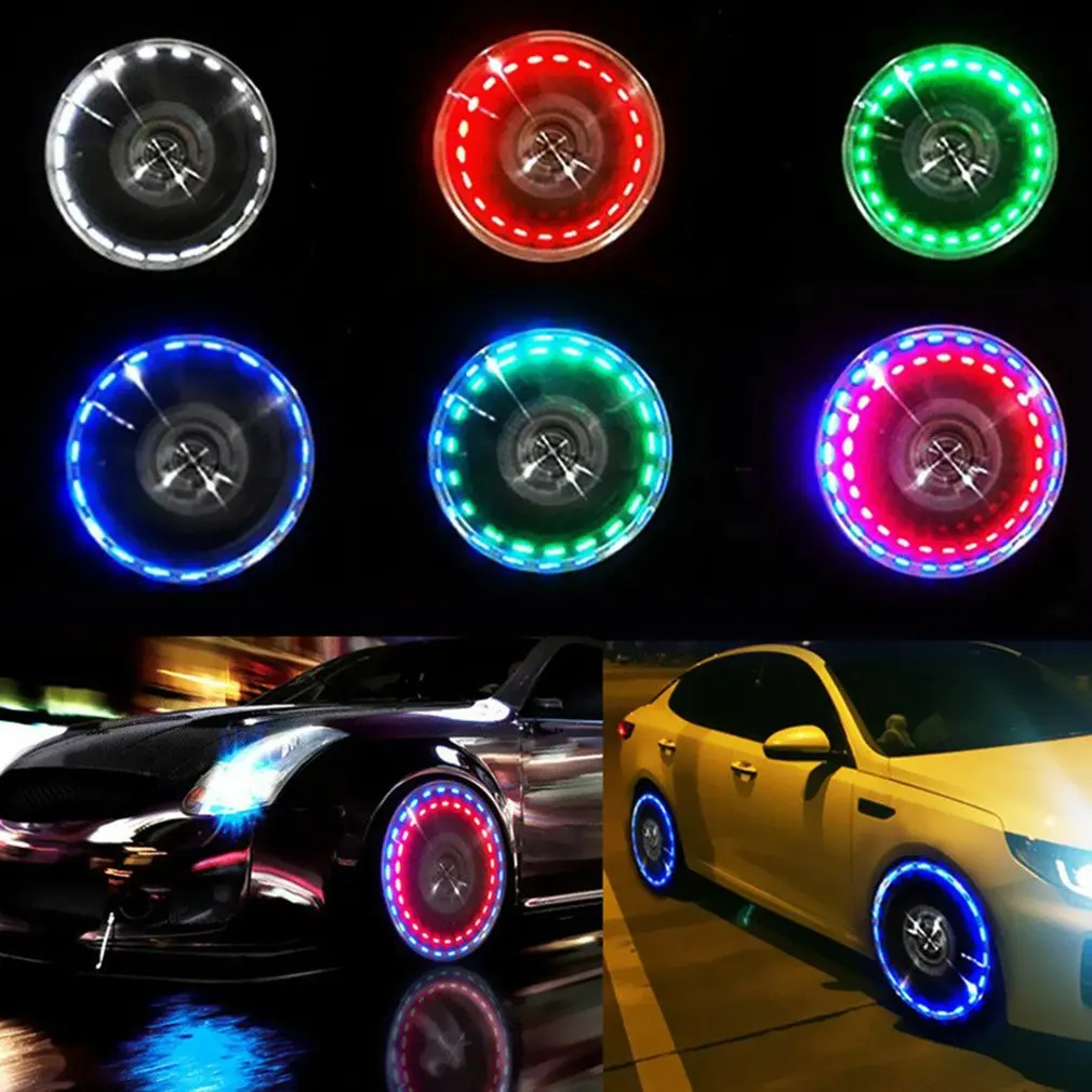 Car Tire Wheel Lights 4pcs Solar Car Wheel Tire Air Valve Cap Light