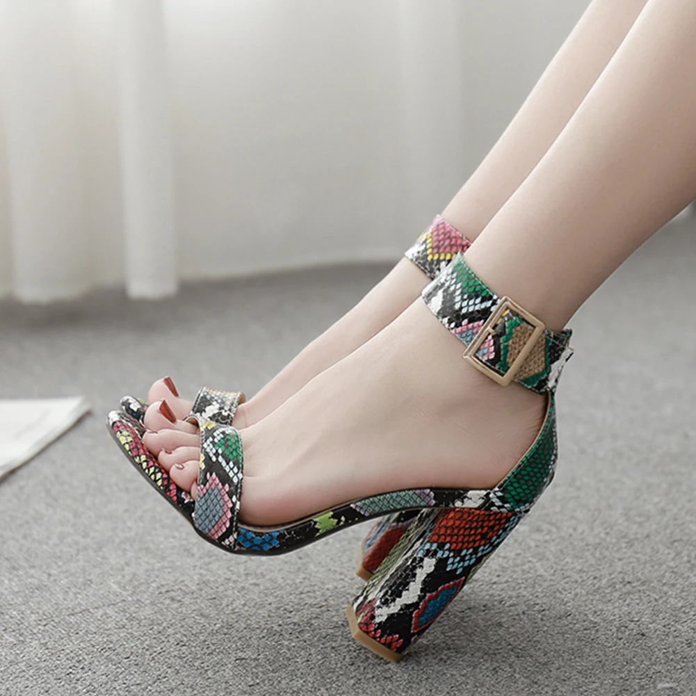 

SARAIRIS 36-41 INS Hot Ladies Colorful Summer Sandals Fashion Snake Prints High Heels Sandals Women Party Sexy Shoes Woman
