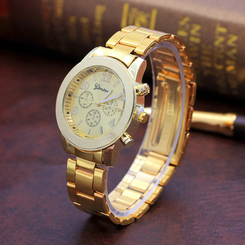 2021 Geneva Ladies Watch High Quality Stainless Steel Quartz Wrist Watch Geneva Watch Womens Rose Gold Watches Reloj Mujer Clock